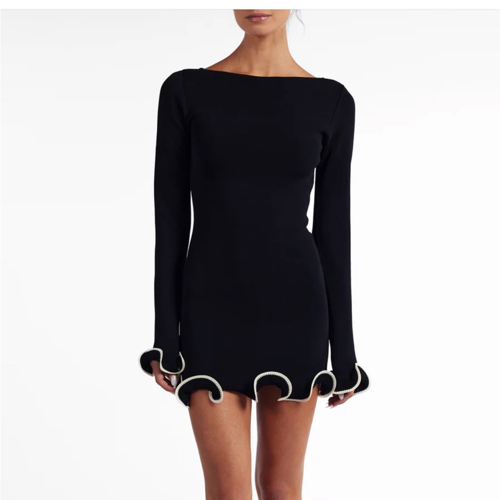 Elegant Black Dress with White Trim